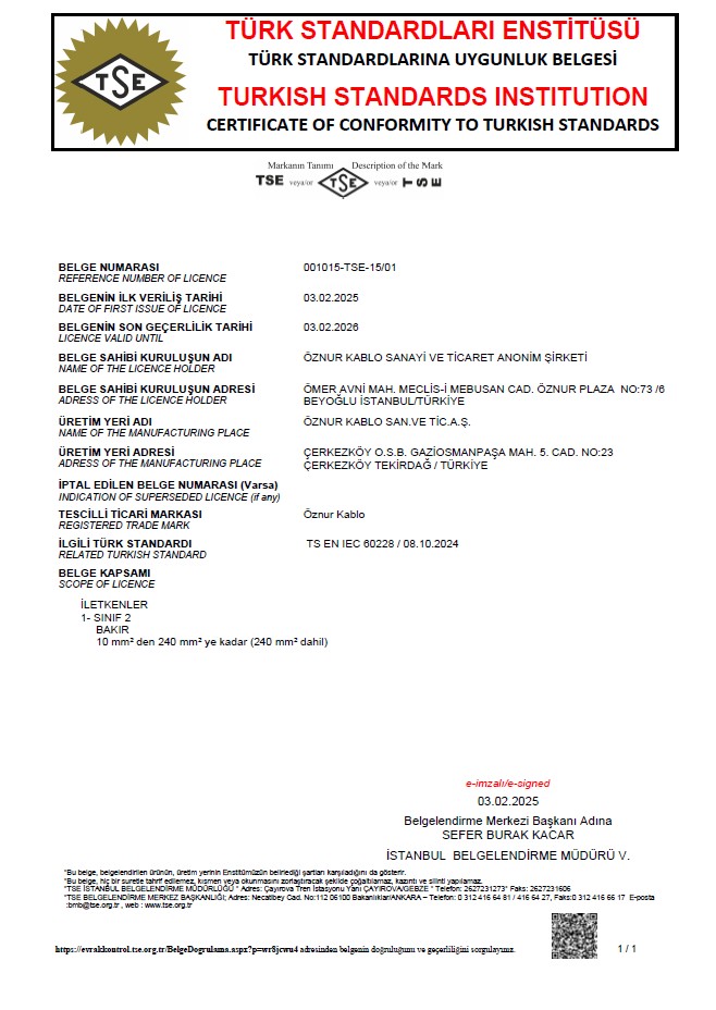 STRANDED ANNEALED COPPER CONDUCTORS TSE CERTIFICATE